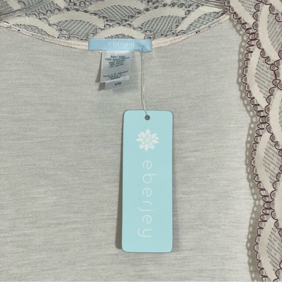 NWT EBERJEY Mabel Wrap Front Jersey Robe with Wide Lace Trim Pink Peach L Large - Picture 8 of 15